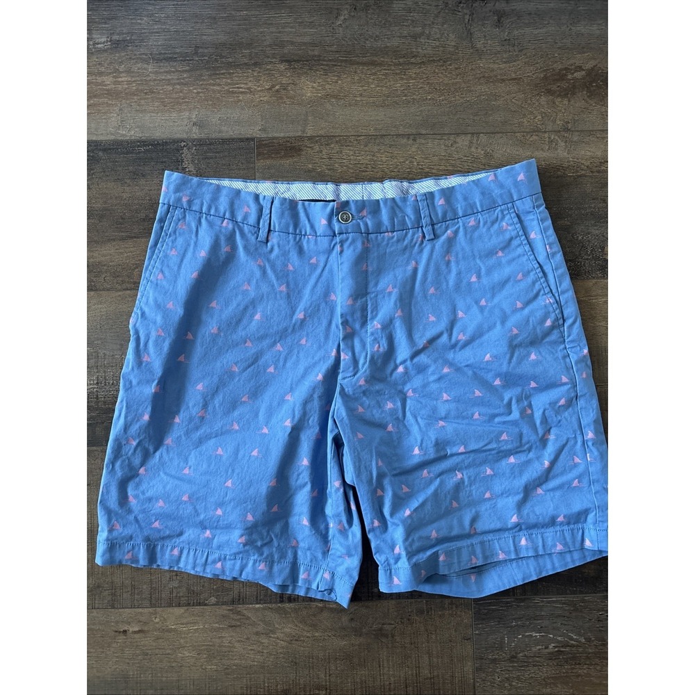 Peter Millar Shorts Mens 35 Blue Shark Print Cotton Golf Activewear Chino 8"